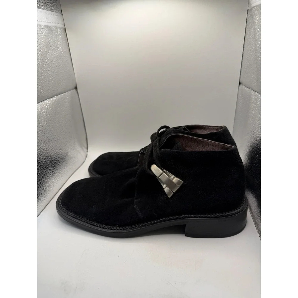 Goffredo Fantini Black Suede Chukka Boots Italy Metal Toggle Square Toe Mens‎ 37
